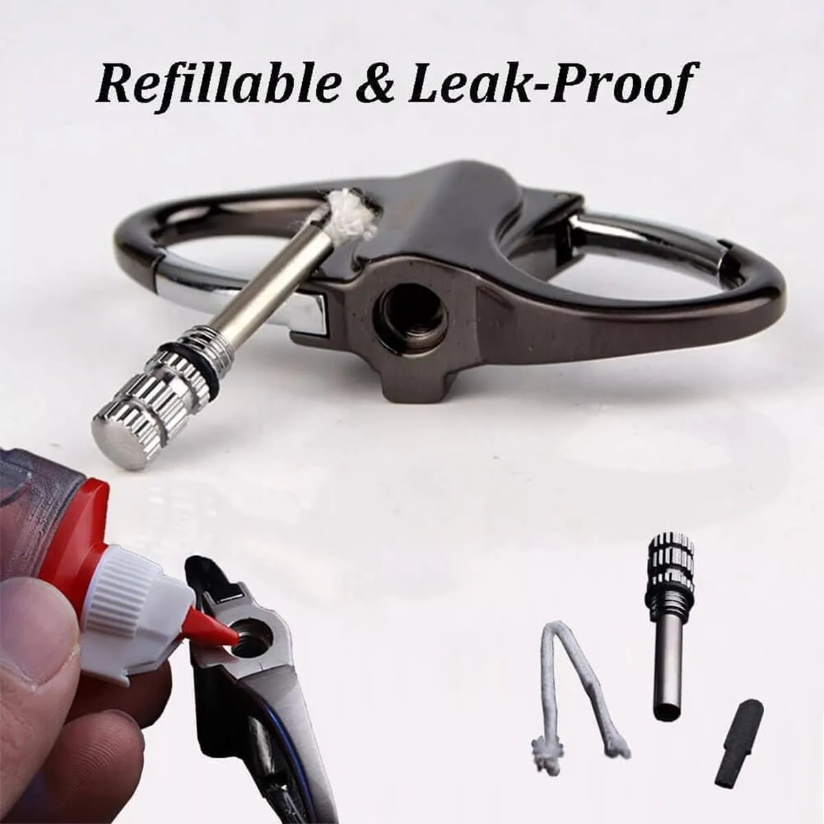 Metal Keychain Lighter, Lighter Match Hidden in Key Chain，Reusable Permanent Match Keychains，2025 New Portable Mini Waterproof Fire Starter Key Ring for Outdoor, Hunting, Traveling (Black, 1PCS)