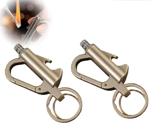 Metal Keychain Lighter，2025 Portable Lighter Hidden in Key Chain Permanent Match Waterproof Fire Starter Key Ring for Outdoor Car and Home(Gold)