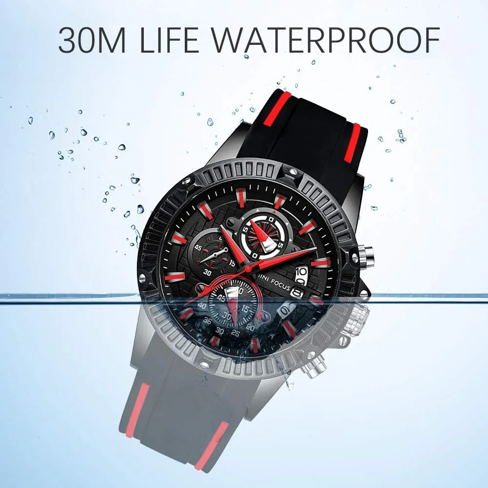 MF MINI FOCUS Men Watch, Chronograph Waterproof Sport Analog Quartz Watches Blue Silicon Strap Fashion Wristwatch for Men