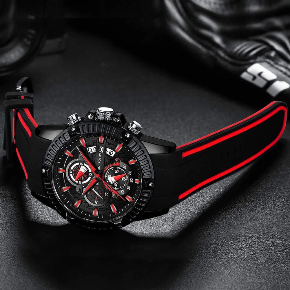 MF MINI FOCUS Men Watch, Chronograph Waterproof Sport Analog Quartz Watches Blue Silicon Strap Fashion Wristwatch for Men
