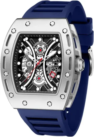 MF MINI FOCUS Watch for Men Wristwatch Fashion Hollow Big Dial Luminous Waterproof Sport Analog Quartz Business Mens Watches Blue Silicon Strap Dress Watch