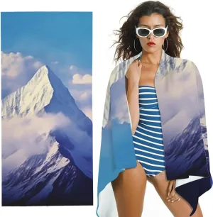 Microfiber Beach Towels, Mountain Range Clouds Blue Sky Design, Ultra-Soft, Machine Washable, Perfect for Bathroom, Beach, Yoga, Camping, Hiking 30x60in