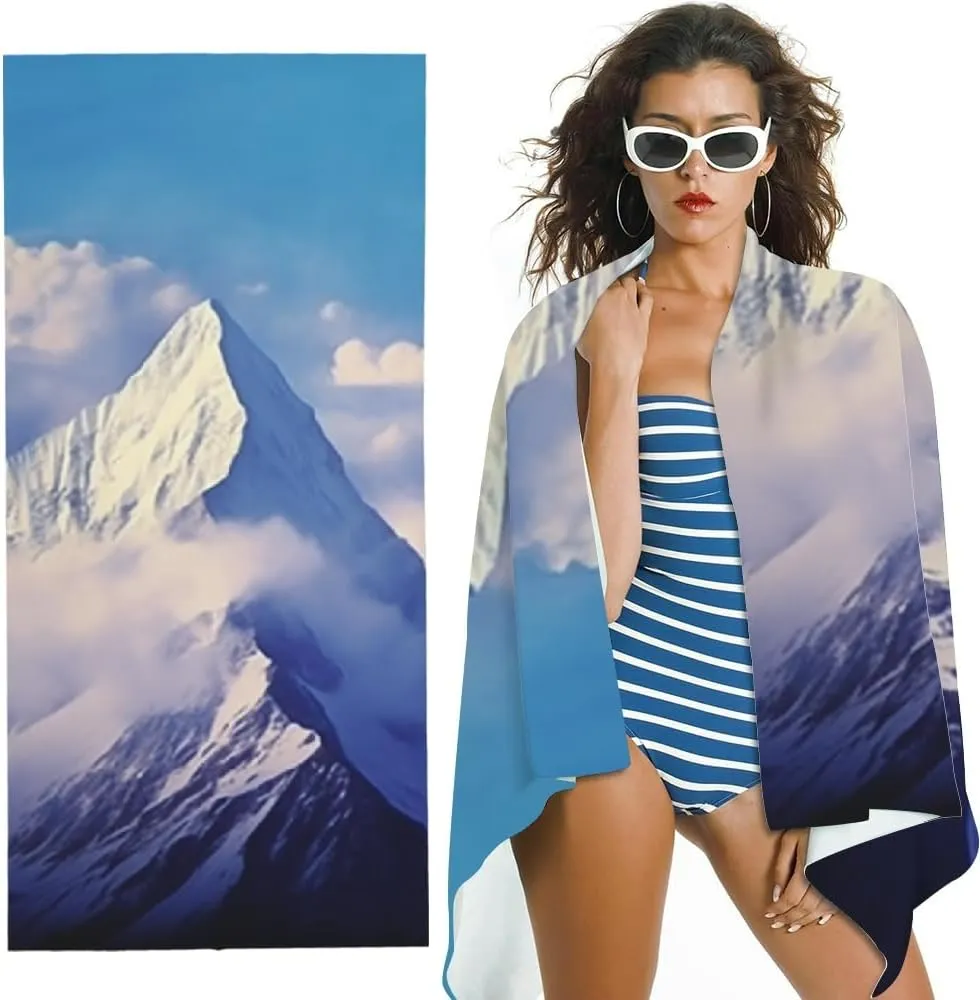 Microfiber Beach Towels, Mountain Range Clouds Blue Sky Design, Ultra-Soft, Machine Washable, Perfect for Bathroom, Beach, Yoga, Camping, Hiking 30x60in
