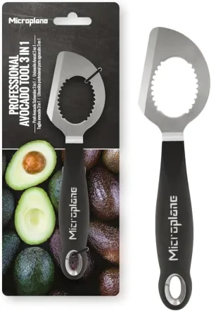 Microplane Avocado Tool | 3-in-1 Stainless Steel Avocado Slicer Tool, Pit Remover & Peeler with Soft Grip Handle | Avocado Cutter for Easy Prep | Dishwasher Safe