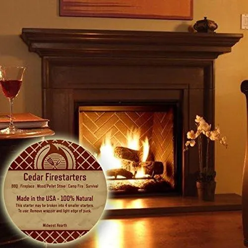 Midwest Hearth Cedar Fire Starters - 100% Natural - Made in The USA - BBQ, Fireplaces, Stoves, Outdoor, Camp Fire, Survival - 36 Pack (Up to 144 Fires)