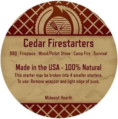 Midwest Hearth Cedar Fire Starters - 100% Natural - Made in The USA - BBQ, Fireplaces, Stoves, Outdoor, Camp Fire, Survival - 36 Pack (Up to 144 Fires)