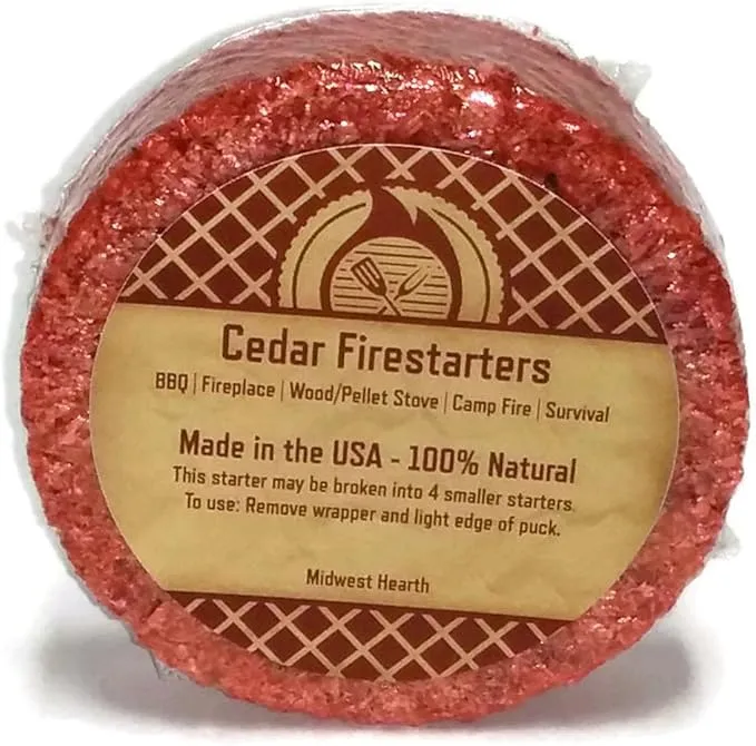 Midwest Hearth Cedar Fire Starters - BBQ, Fireplaces, Stoves, Outdoor, Camp Fire, Survival - 16 Pack (Up to 64 Fires)