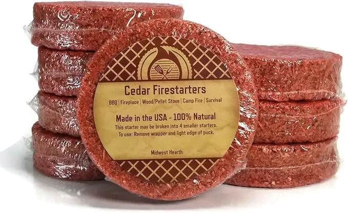 Midwest Hearth Cedar Fire Starters - BBQ, Fireplaces, Stoves, Outdoor, Camp Fire, Survival - 8 Pack (Up to 32 Fires)