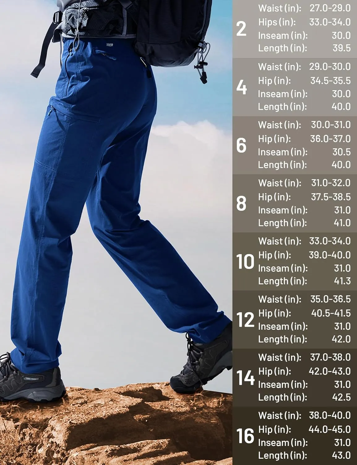 MIER Women's Quick Dry Cargo Pants Lightweight Tactical Hiking Pants with 6 Pockets, Stretchy and Water-Resistant