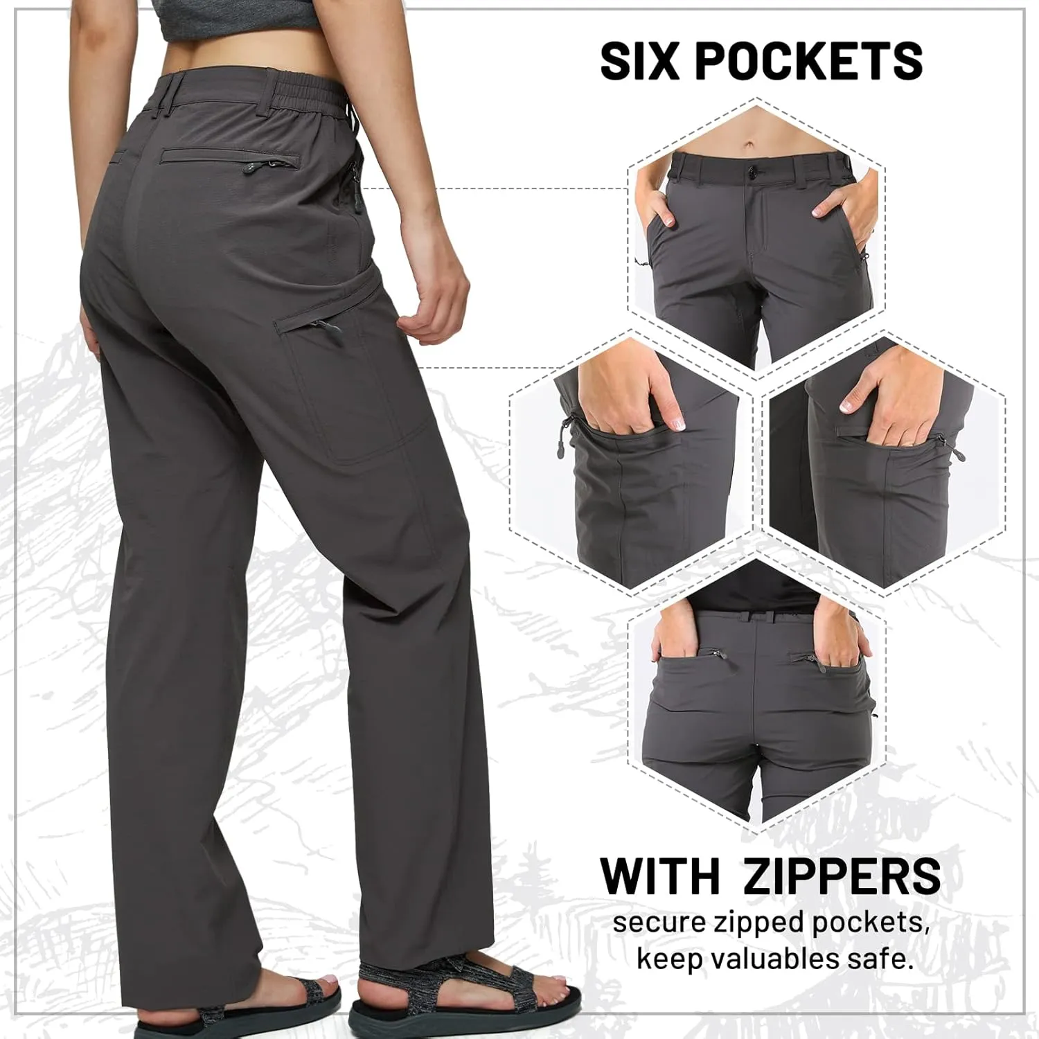 MIER Women's Quick Dry Cargo Pants Lightweight Tactical Hiking Pants with 6 Pockets, Stretchy and Water-Resistant