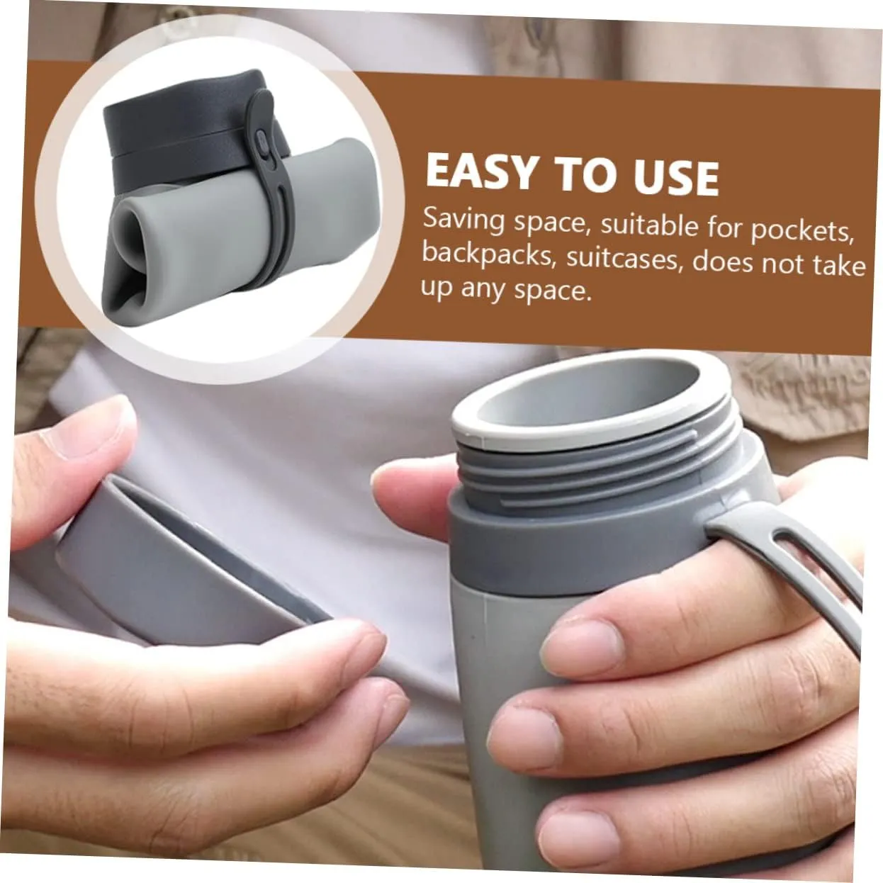 Mikikit 2pcs Collapsible Water Bottle Squeeze Sports Water Bottle Silicone Travel 20% Space Saving