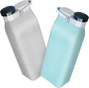 Milisten 2Pcs Collapsible Water Bottles Foldable Leakproof Travel Water Bottles Lightweight Design with Hidden Handle for Sports Gym Hiking and Office Use