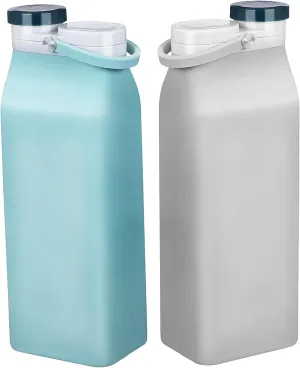 Milisten Travel Water Bottle Hidden Handle 2 Pack Collapsible Water Bottle for Sports Leakproof and Portable