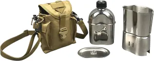 Military Canteen Cookware Set Camping Canteen Mess Kit Stainless Steel Canteen with Cup,Lid,Stove,Pouch