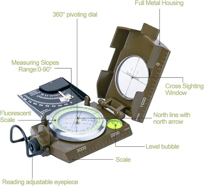 Military Compass, Hiking Compass for Survival with Lensatic Sighting, Luminous Navigation Compass Waterproof for Backpacking Orienteering Camping