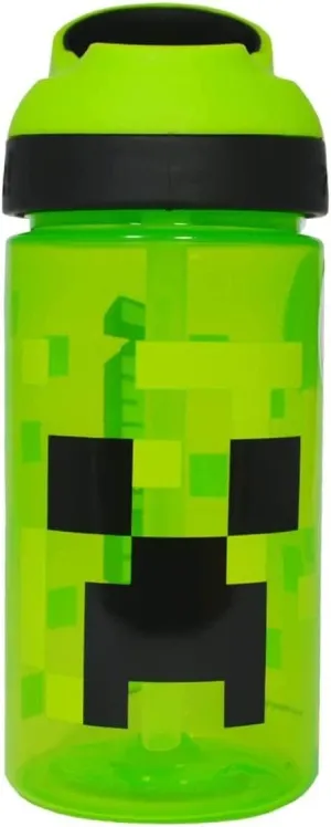 Minecraft Atlantic Creeper Drinks Bottle | Eco Freindly BPA-free Plastic School Water Bottle with Removable straw, spills Proof | Gift fan | Officially licensed Merchandise 450ML
