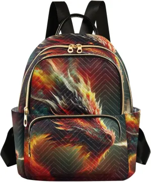 Mini Backpack for Women Fire Dragon Colorful Mini Backpack Purse Lightweight Small Daypack, 8.5L