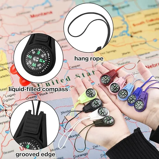 Mini Compass for Kids Compass Keychain, Small Compass Bulk, Multi-Color Outdoor Camping Hiking Pocket Compass for Survival Kits Watchband Bracelet Necklace Keychain