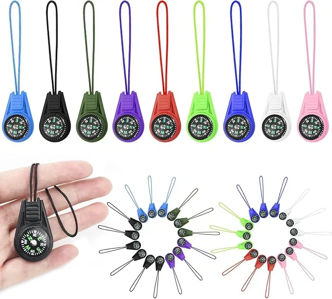 Mini Compass for Kids Compass Keychain, Small Compass Bulk, Multi-Color Outdoor Camping Hiking Pocket Compass for Survival Kits Watchband Bracelet Necklace Keychain