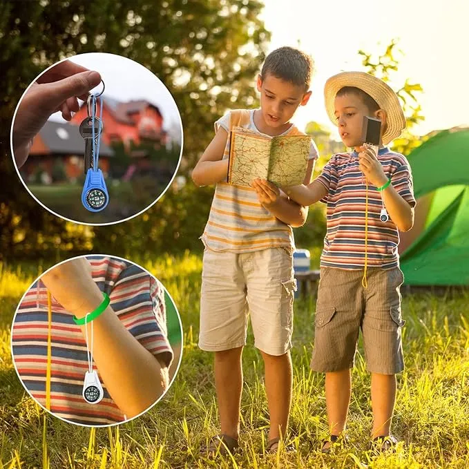 Mini Compass for Kids Compass Keychain, Small Compass Bulk, Multi-Color Outdoor Camping Hiking Pocket Compass for Survival Kits Watchband Bracelet Necklace Keychain