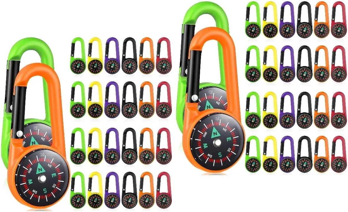 Mini Compass Keychains Colorful Plastic Compass Carabiner Keychains Portable Outdoor Climbing Gear for Backpacks