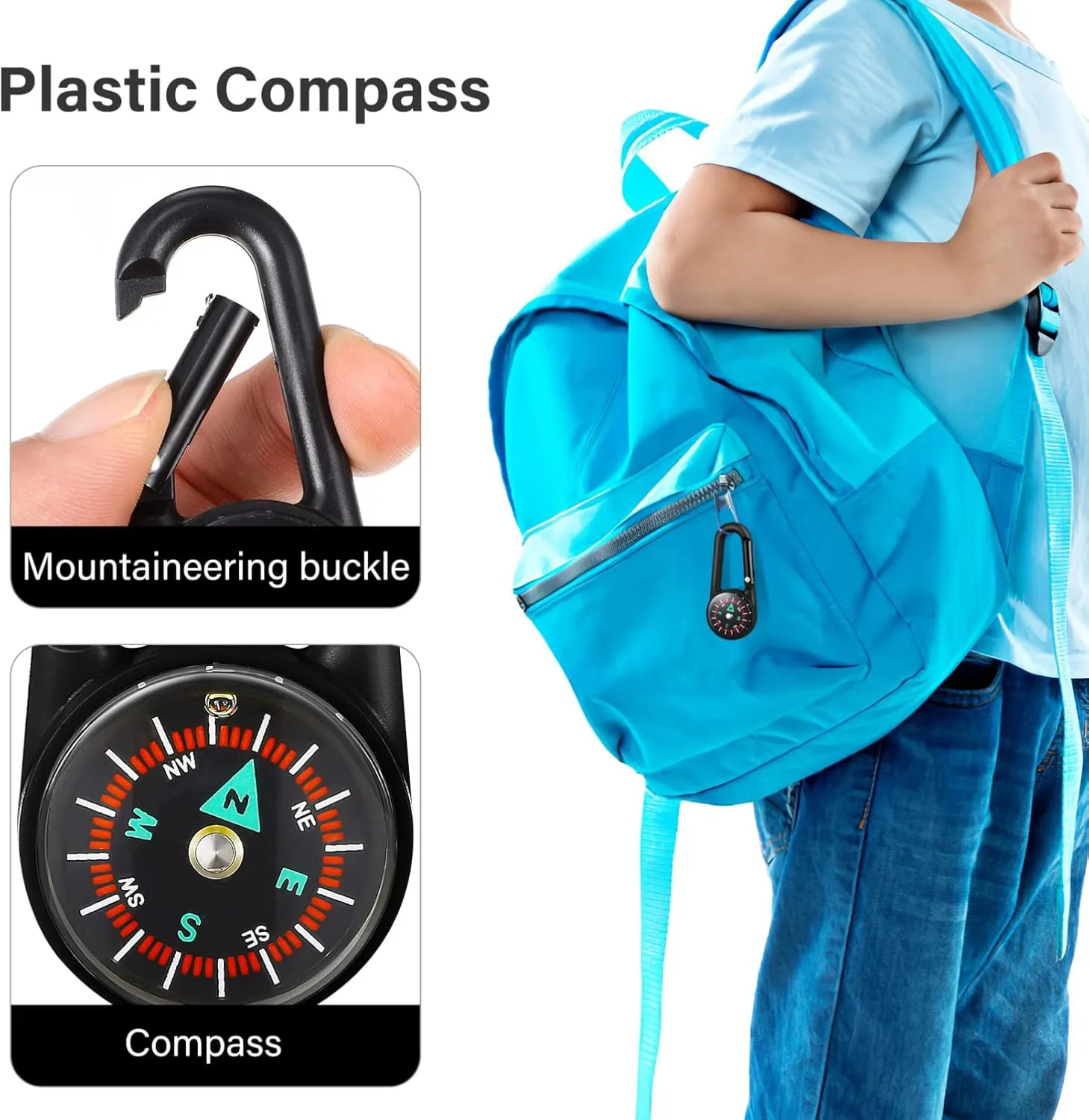 Mini Compass Keychains Colorful Plastic Compass Carabiner Keychains Portable Outdoor Climbing Gear for Backpacks