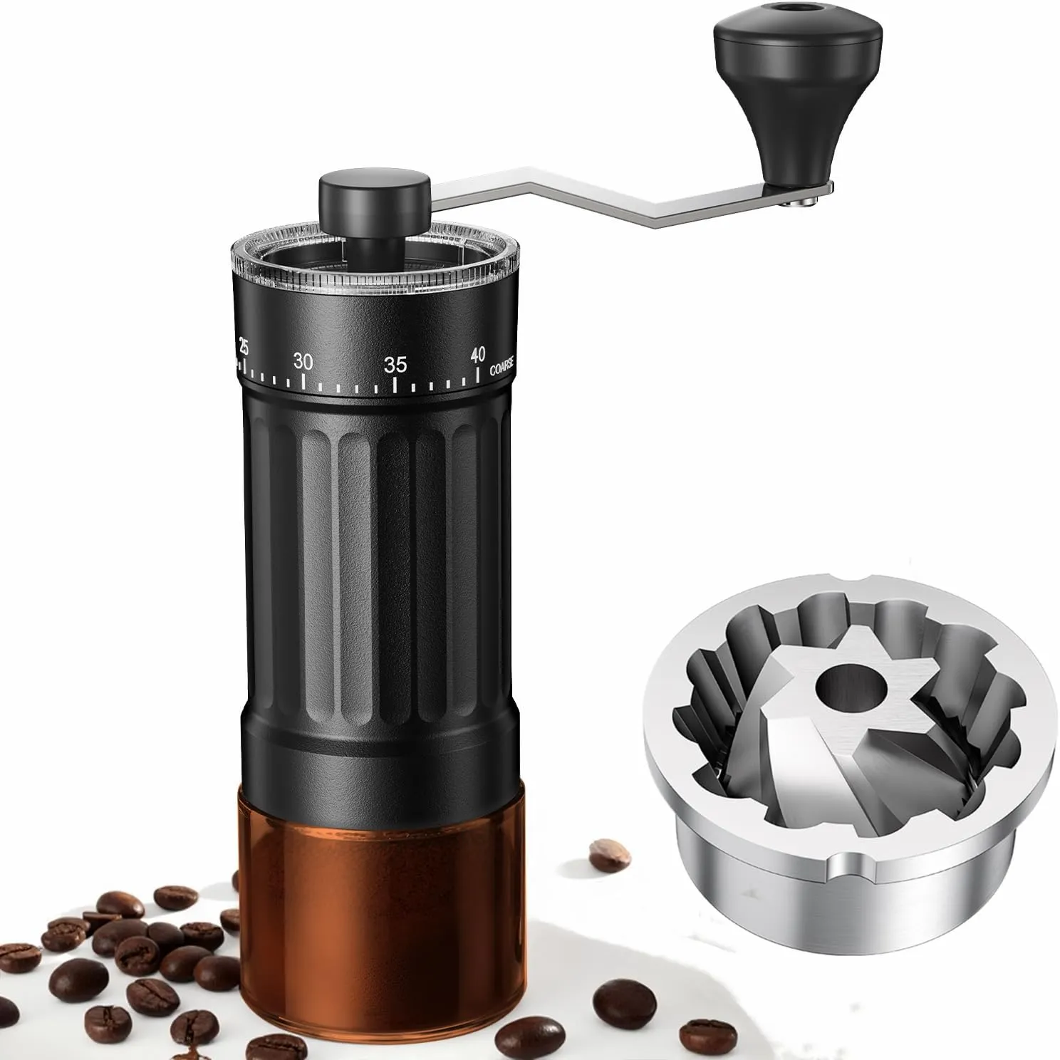 Mini Manual Coffee Grinder with CNC Stainless Steel Conical Burr & 40 Adjustable Settings, Portable Hand Coffee Bean Mill with 30g Capacity & Crank, Great for Travel, Camping, Espresso, Pour Over, etc