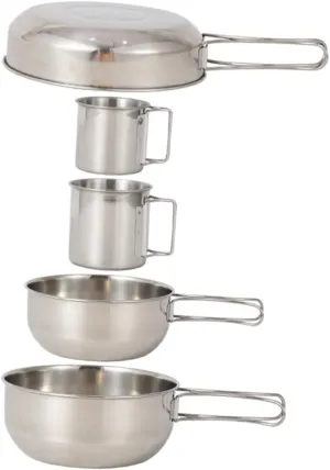 Mipcase 5Pcs Stainless Steel Camping Tableware Set Portable Picnic Pot and Cup Kit Lightweight Mess Kit for Outdoor Cooking Hiking BBQ and Family Gatherings