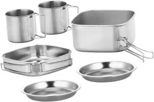 Mipcase Outdoor Camping Cookware Stainless Steel Pot Folding Long Handle Pan Set for Hiking Fishing More