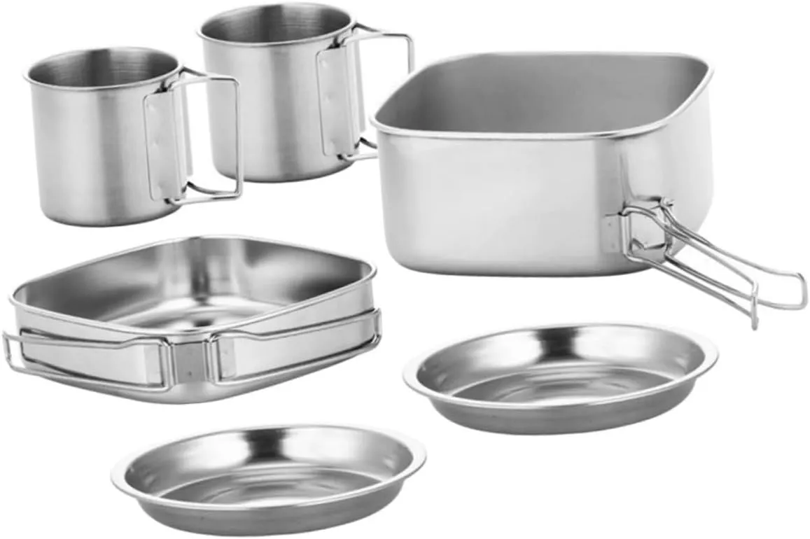 Mipcase Outdoor Camping Cookware Stainless Steel Pot Folding Long Handle Pan Set for Hiking Fishing More