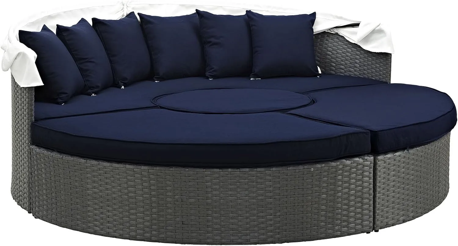 Modway Sojourn Outdoor Patio Sunbrella Sectional Daybed with Canopy in Canvas Navy