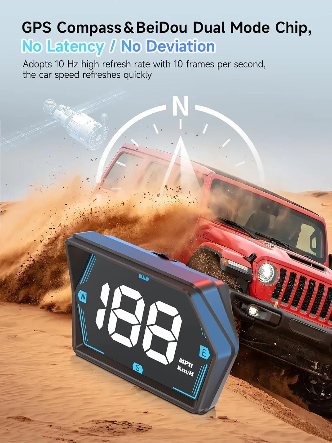 Moman Car HUD Digital Speedometer for Car Head Up Display KM/H MPH Compass Direction USB Cable Plug & Play Over Speed Alert for All Vehicle