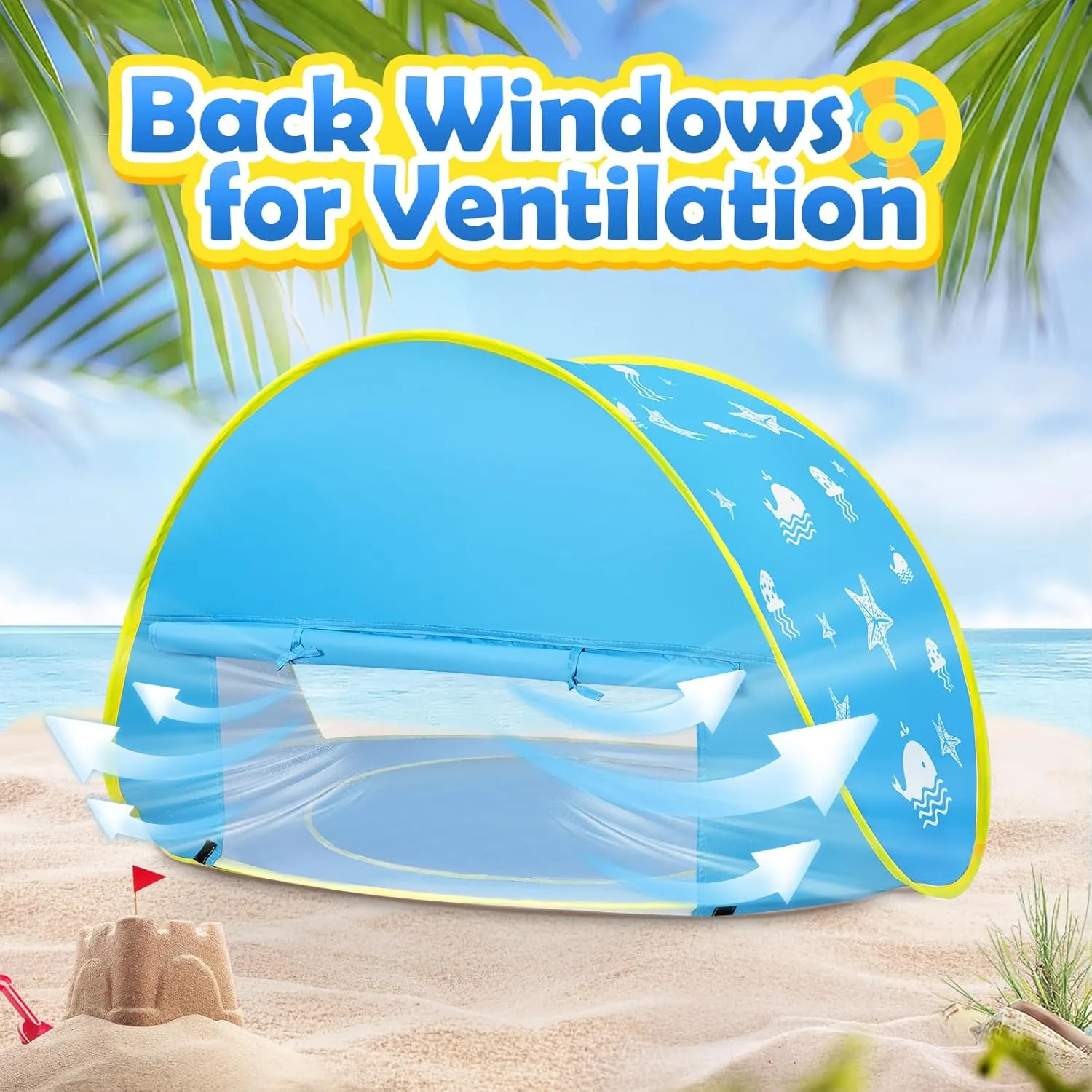 Monobeach Baby Beach Tent Ocean Pop Up Portable Shade Pool UPF50  UV Protection Sun Shelter for Infant with Easy Set Up Canopy