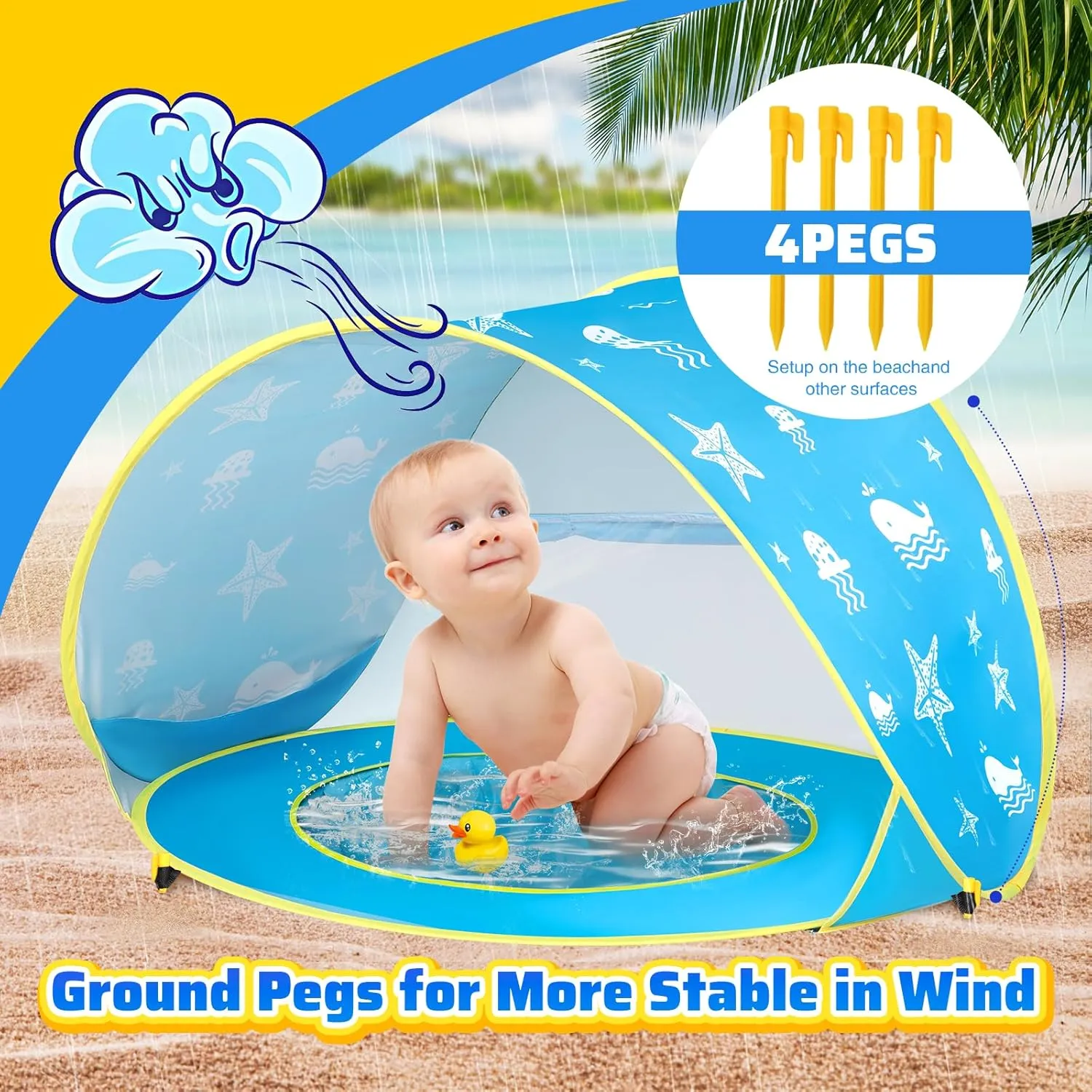 Monobeach Baby Beach Tent Ocean Pop Up Portable Shade Pool UPF50  UV Protection Sun Shelter for Infant with Easy Set Up Canopy