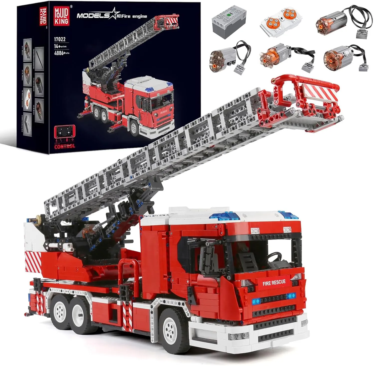 Mould King 17022 Technik City Fire Truck Kit, Rescure Fire Engine Toy Set with 8 Motors, Emergency Vehicle Building Toys for Kids, Model Car Toy for Adult (4400 Pieces)