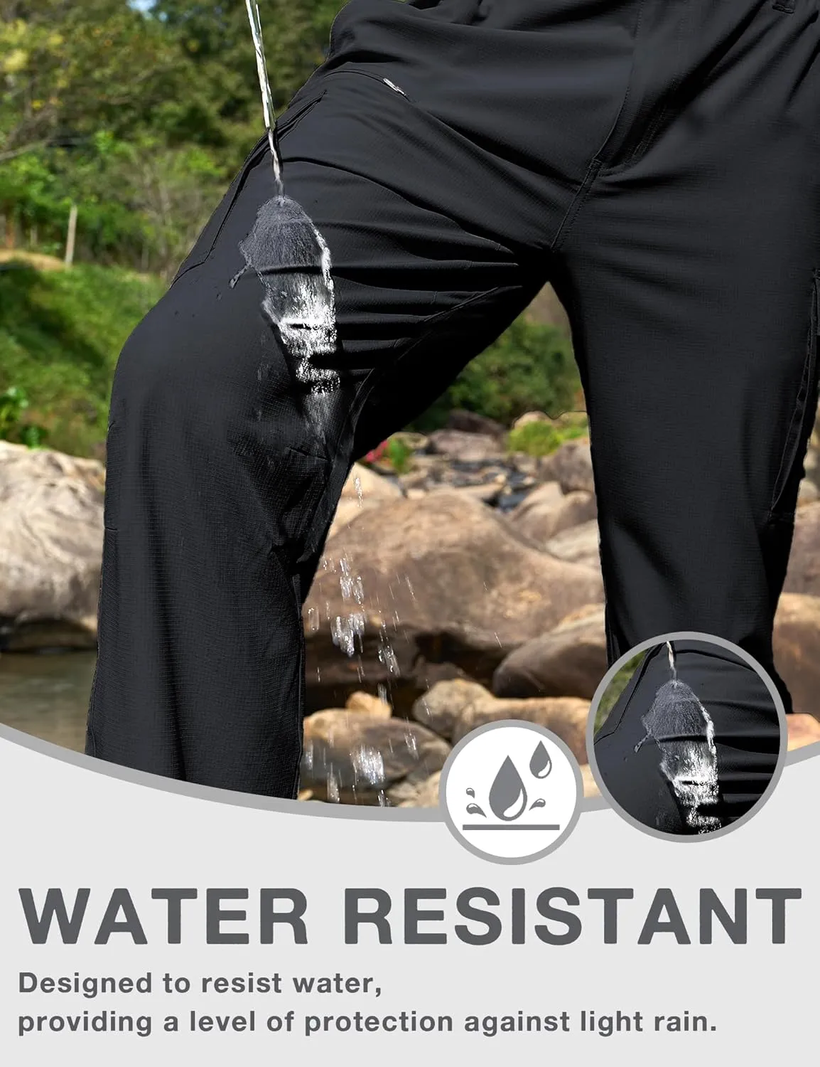 MOURCE Hiking Pants Men Lightweight - Water Resistant Quick Dry Outdoor Cargo Pants for Men with 8 Pockets