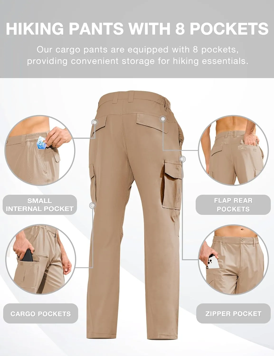 MOURCE Hiking Pants Men Lightweight - Water Resistant Quick Dry Outdoor Cargo Pants for Men with 8 Pockets