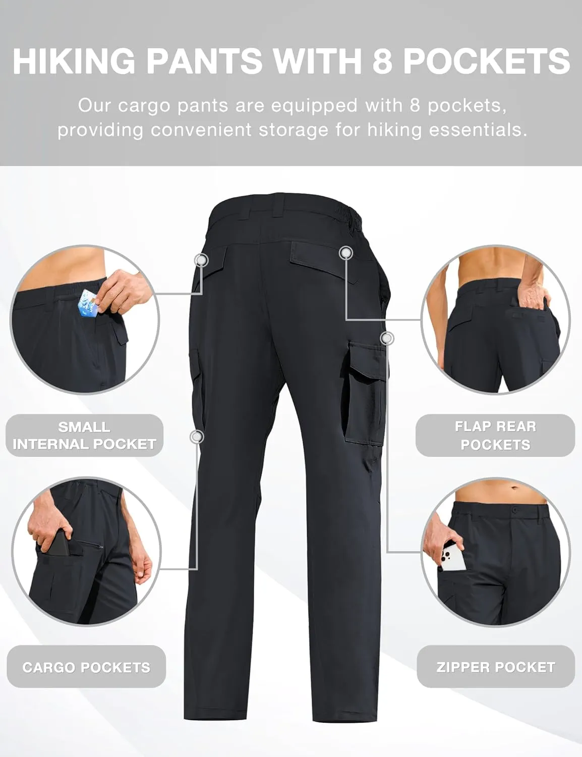 MOURCE Hiking Pants Men Lightweight - Water Resistant Quick Dry Outdoor Cargo Pants for Men with 8 Pockets