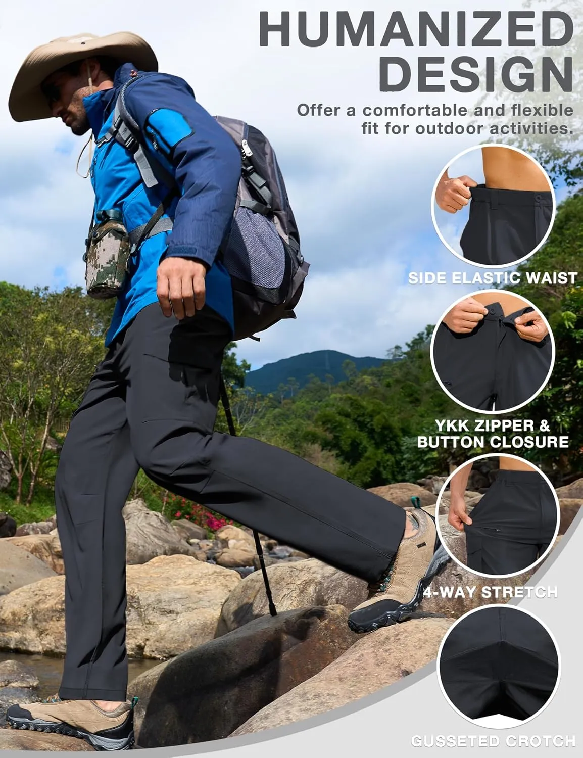 MOURCE Hiking Pants Men Lightweight - Water Resistant Quick Dry Outdoor Cargo Pants for Men with 8 Pockets