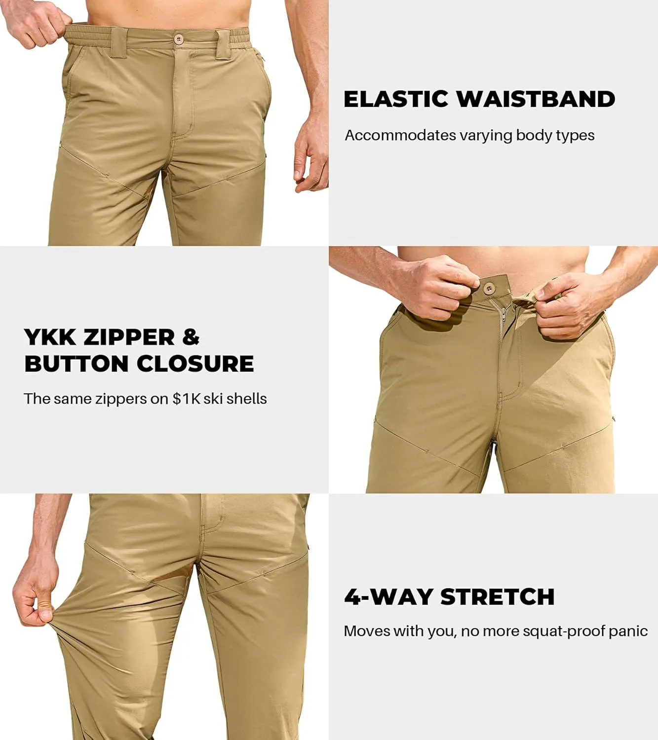 MOURCE Hiking Pants Men Quick Dry - Water Resistant Lightweight Cargo Pants for Men 7 Pockets Outdoor Travel Climbing