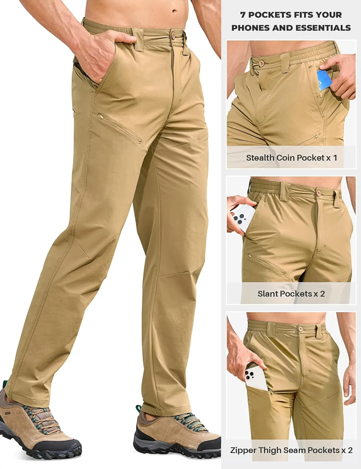 MOURCE Hiking Pants Men Quick Dry - Water Resistant Lightweight Cargo Pants for Men 7 Pockets Outdoor Travel Climbing