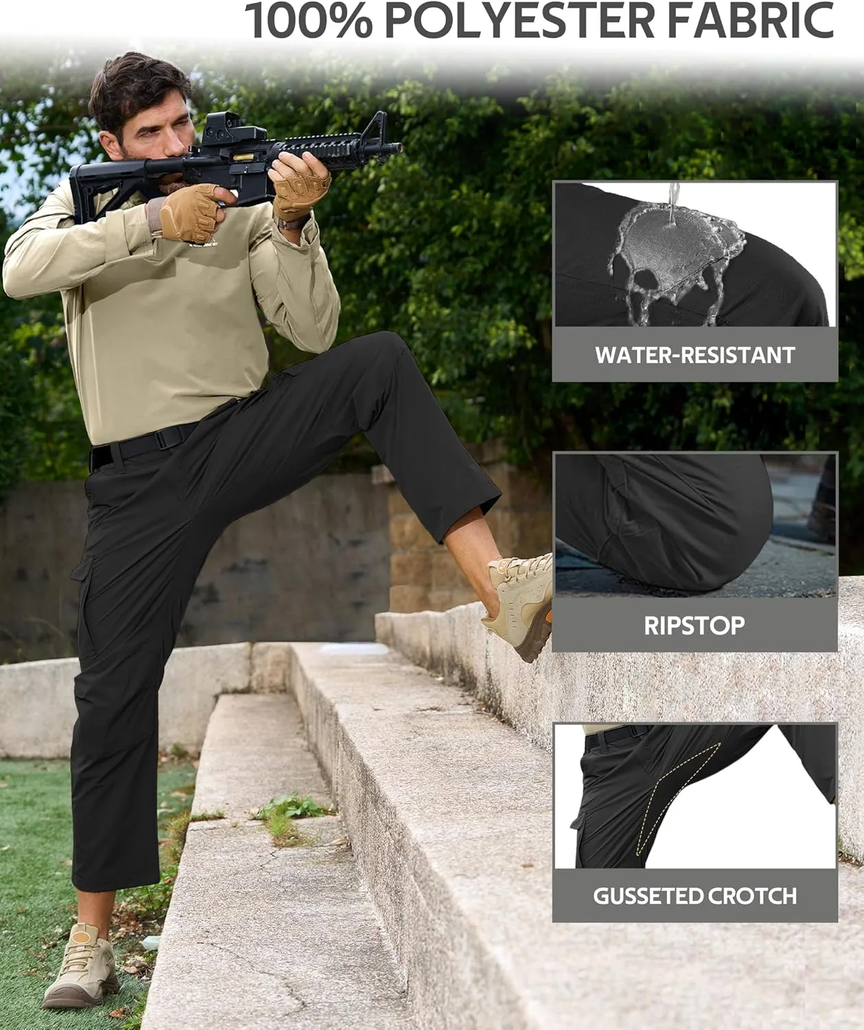 MOURCE Ripstop Tactical Pants for Men Stretch Breathable - Lightweight Quick Dry Mens Hiking Pants with 9 Pockets