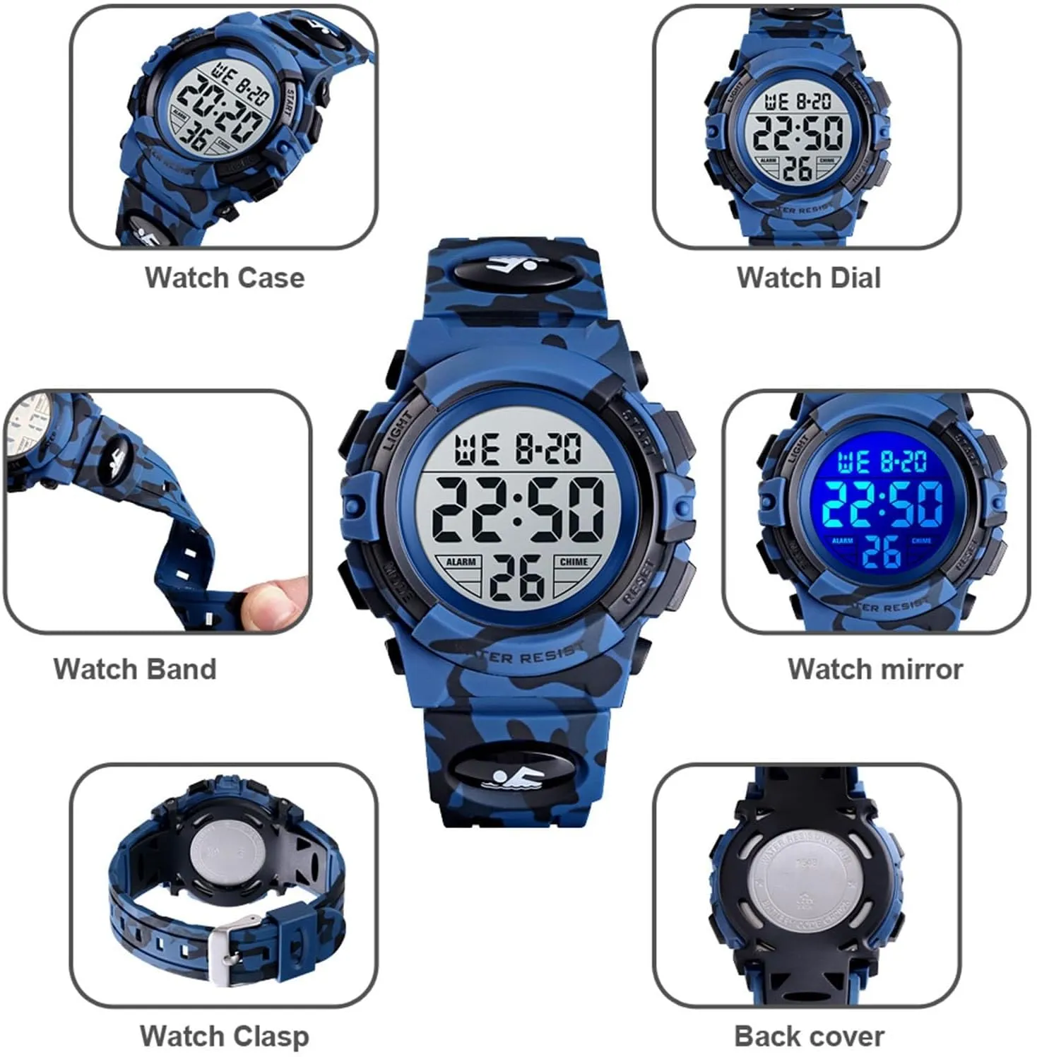 Multifunction Digital Wristwatch with LED Backlight, Alarm, Stopwatch, Calendar, Waterproof 50M, Shockproof Time Display for Work, Travel, and Everyday Use