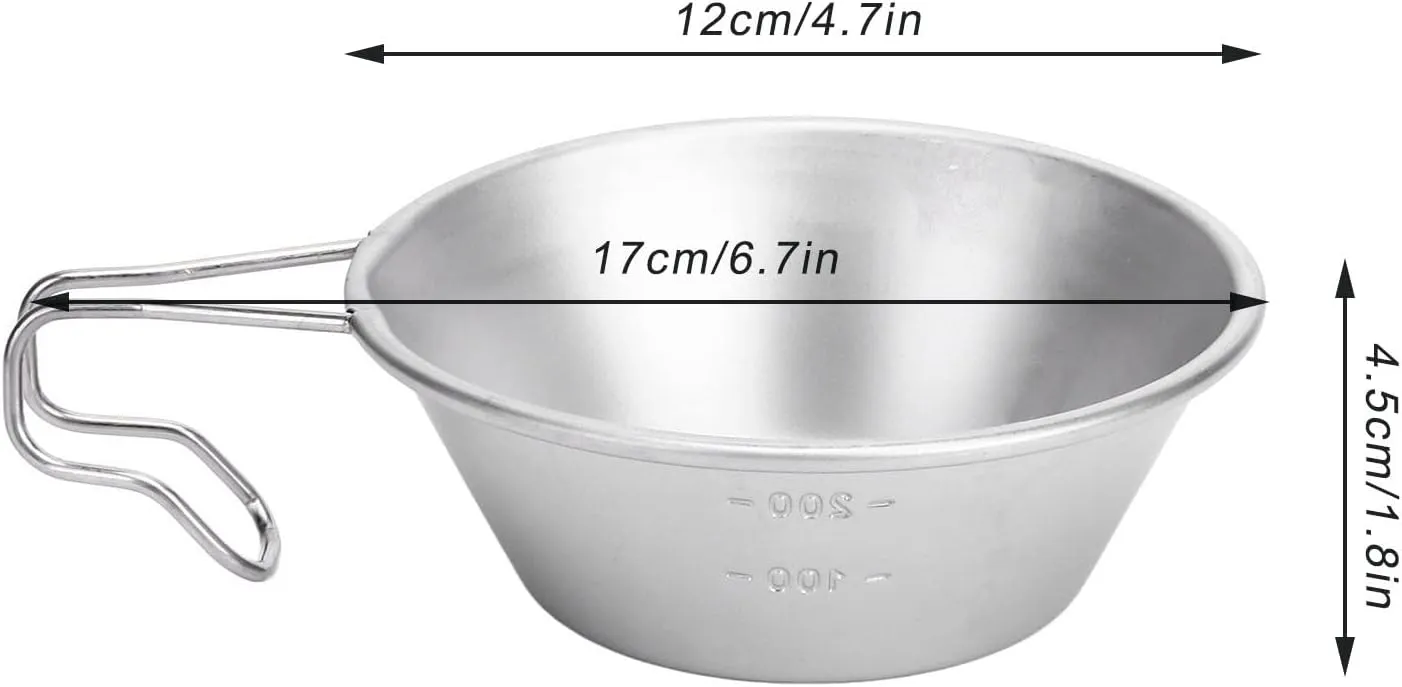 Multifunctional Camping Cup, Backpacking Bowl Cup 304 Stainless Steel with Hook Shape Handle, Portable Outdoor Travel Kitchen Cookware for Travel Hiking Cooking Mess Kit Picnic Tableware