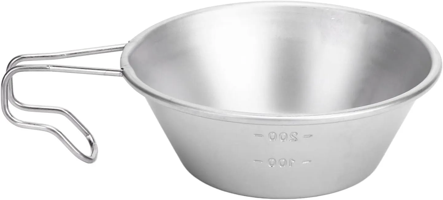 Multifunctional Camping Cup, Backpacking Bowl Cup 304 Stainless Steel with Hook Shape Handle, Portable Outdoor Travel Kitchen Cookware for Travel Hiking Cooking Mess Kit Picnic Tableware