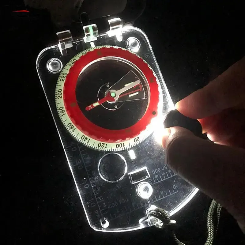 Multifunctional Compass Scale - Map Ruler Mirror Outdoor Guiding Tool with Acrylic Base for Camping and Survival