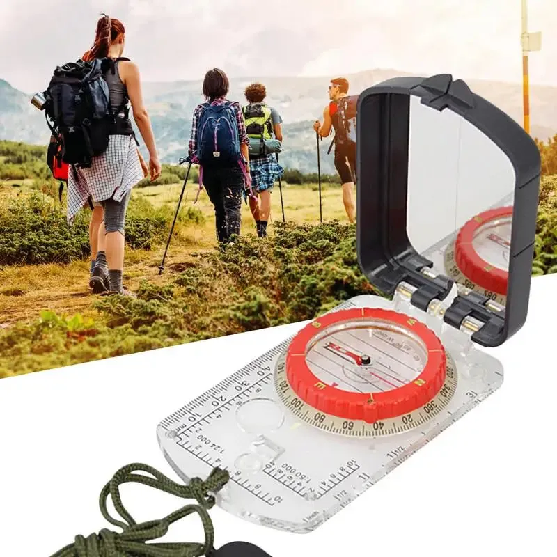 Multifunctional Compass Scale - Map Ruler Mirror Outdoor Guiding Tool with Acrylic Base for Camping and Survival