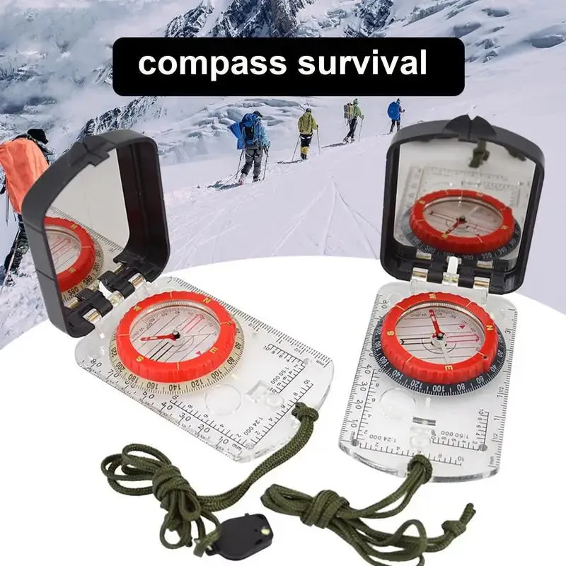 Multifunctional Compass Scale - Map Ruler Mirror Outdoor Guiding Tool with Acrylic Base for Camping and Survival