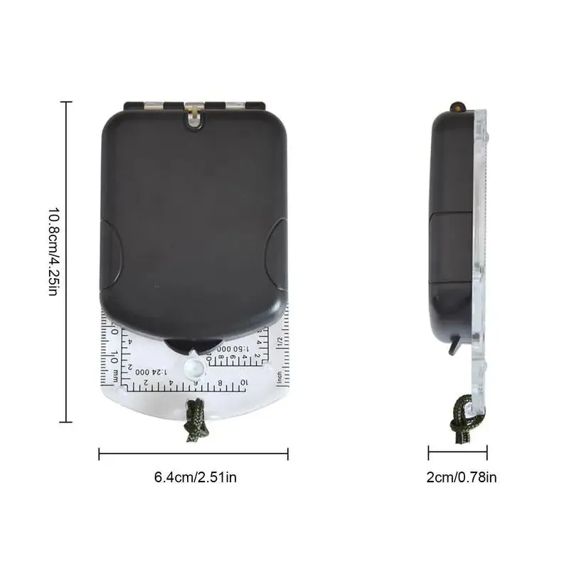 Multifunctional Compass Scale - Map Ruler Mirror Outdoor Guiding Tool with Acrylic Base for Camping and Survival