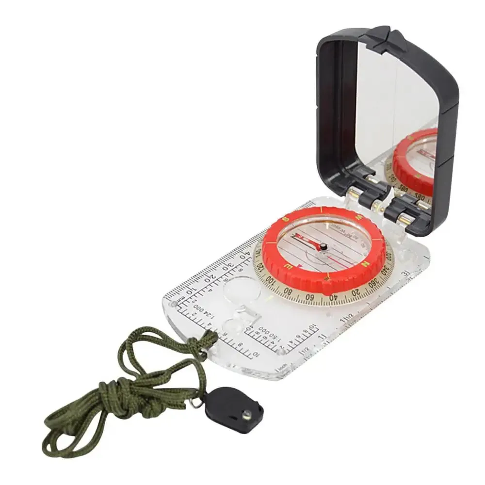 Multifunctional Compass Scale - Map Ruler Mirror Outdoor Guiding Tool with Acrylic Base for Camping and Survival
